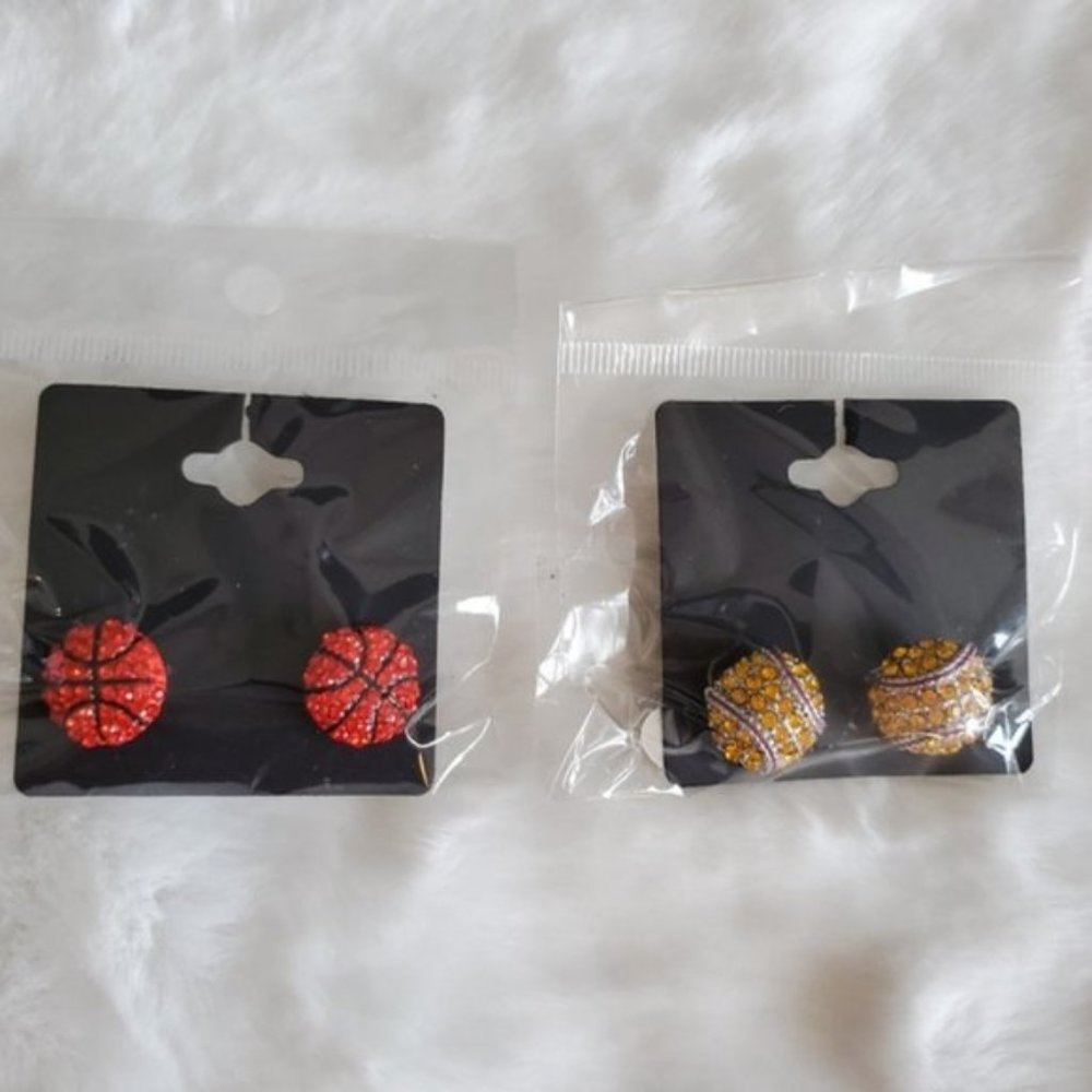 Rhinestone Basketball Earring Sets NWT